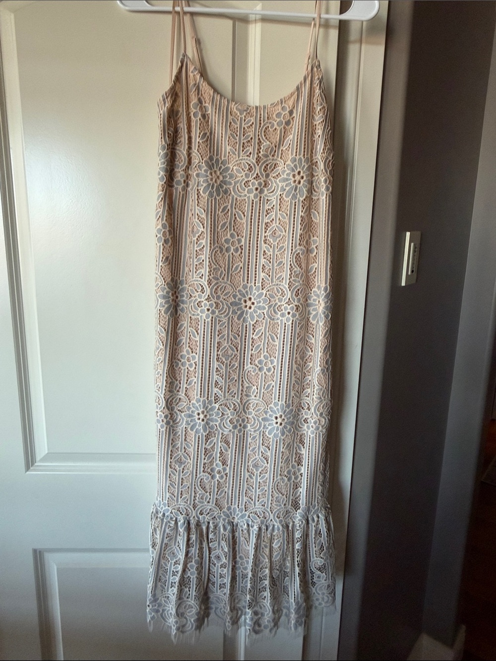 Beige Lace Maxi Skirt with Floral Overlay